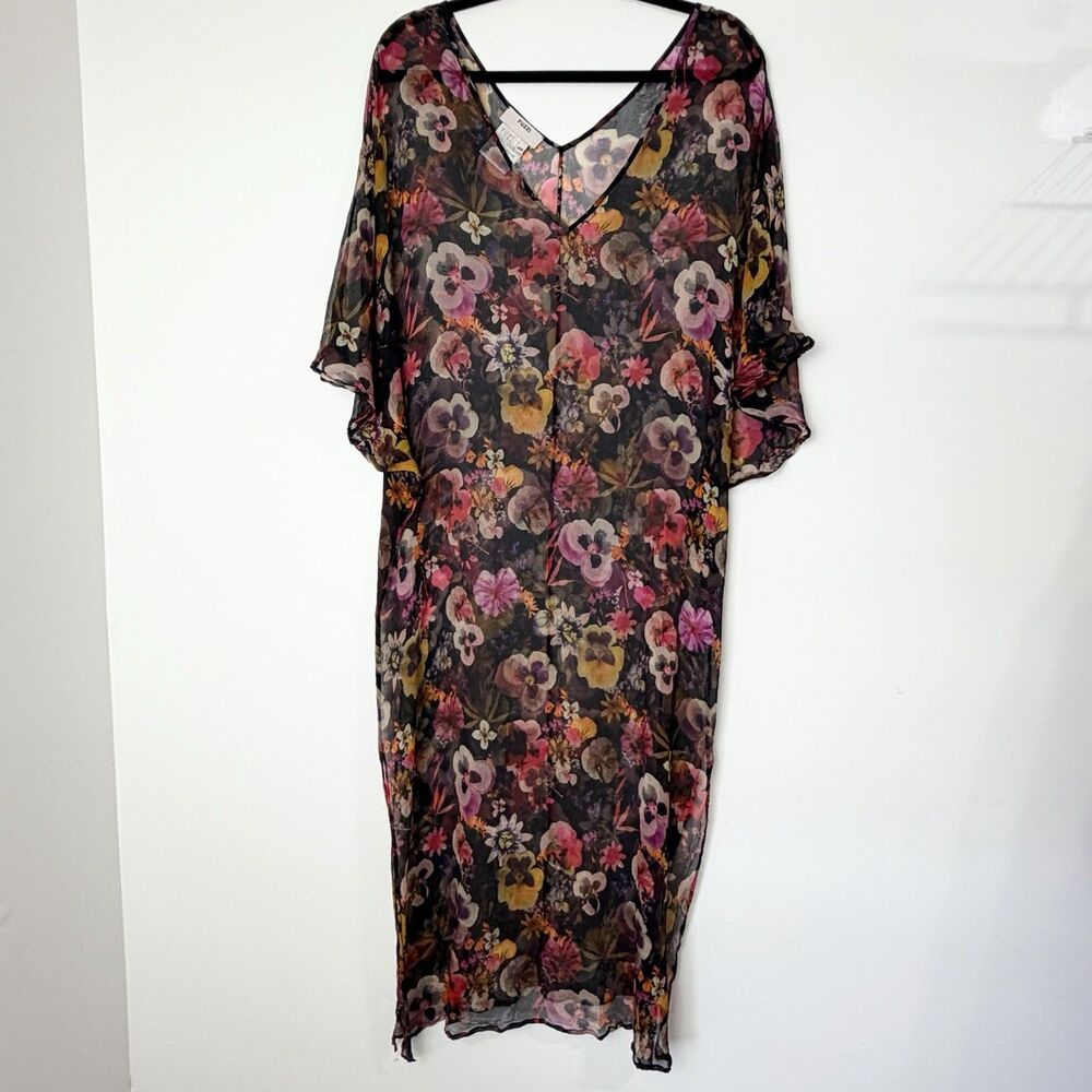 FUZZI Silk Floral Midi Dress Swim Cover Colorful Designer Italy Size US S/4